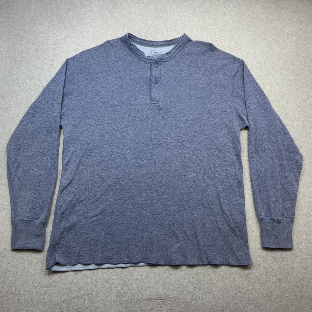 LL Bean River Drivers Henley Shirt Mens XL Blue Long Sleeve Wool Blend Outdoor